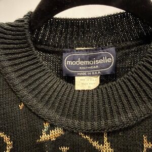 Vtg Mademoiselle rose knit sweater vest black 1X Plus Size‎ Disco Shimmer Gold